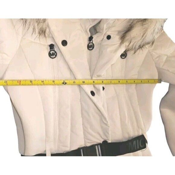 Michael Kors Women's White Winter Zipper BELT Puffer Hooded Coat Jacket Small - Picture 7 of 16